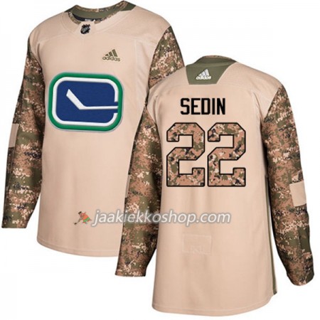 Miehille NHL Vancouver Canucks Pelipaita Daniel Sedin 22 Adidas 2017-2018 Camo Veterans Day Practice Authentic